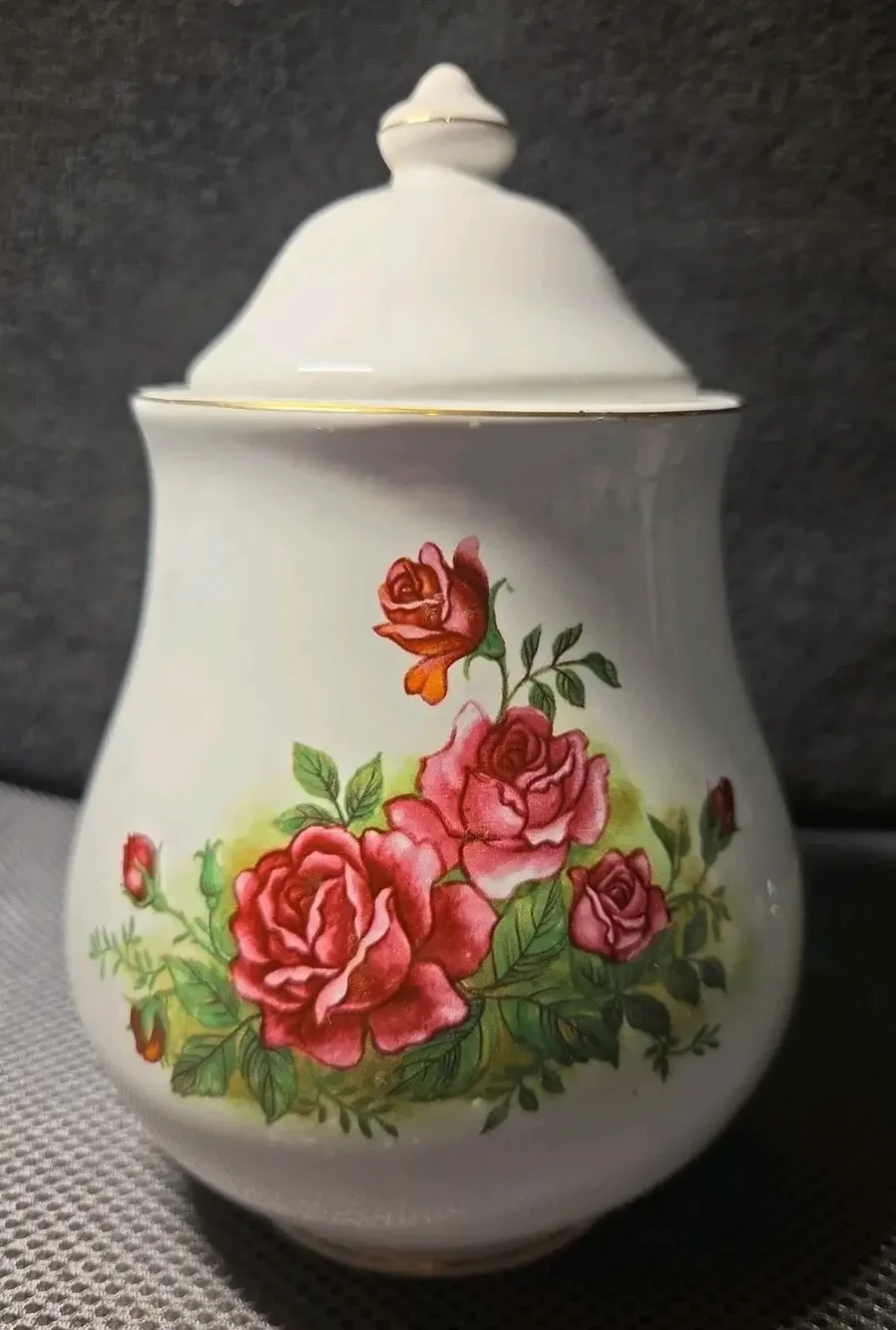 Vntg 8in Ceramic Canister Victorian Rose Design